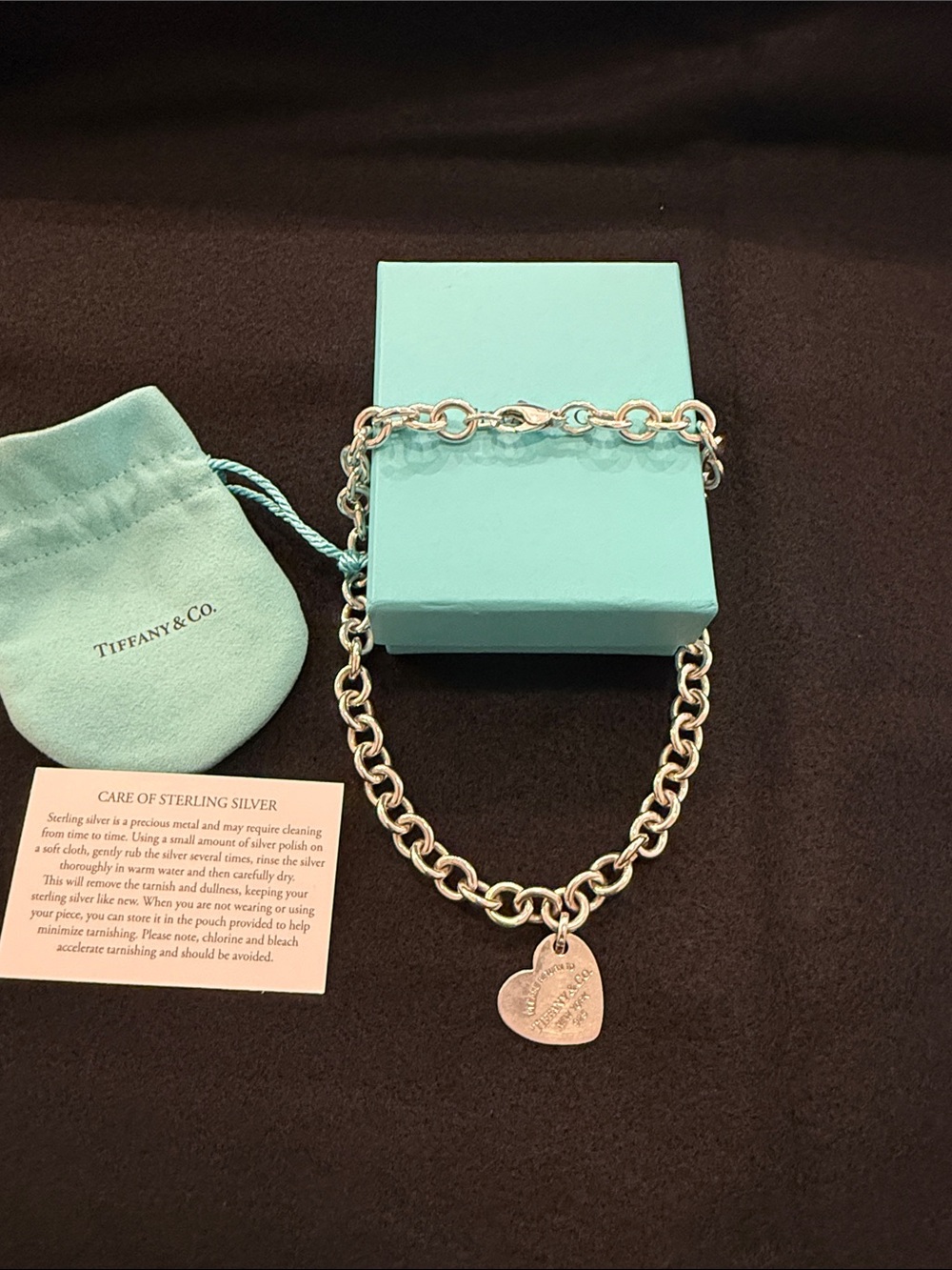 Tiffany & Co. Sterling Silver Heart Tag Necklace with Blue Pouch